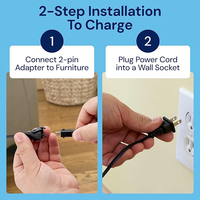 The Blue Cactus Rechargeable Battery for Reclining Furniture - 2500mAh Battery, 2-Pin Furniture Connector - Charger Not Included - Replacement Pack with LCD Display for Sofa, Couch, Recliner Chair