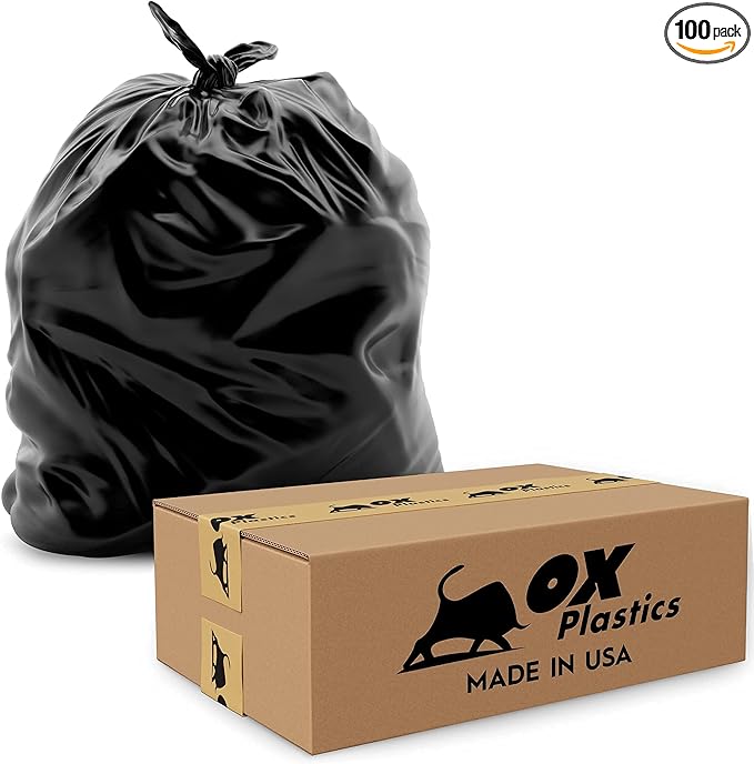 55 Gallon Trash Bags Heavy Duty – Large Black Contractor Bags 36x52" – Industrial, Yard Waste, Lawn & Leaf, Construction Garbage Can Liners – Made in USA (3 Mil, 100 Count)
