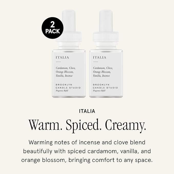 Pura & Brooklyn Candle Studio Home Scent Refill - Smart Home Air Diffuser - Up to 120-Hours of Luxury Fragrance per Vial - Clean & Safe Diffuser Fragrance - 2 Pack, Italia