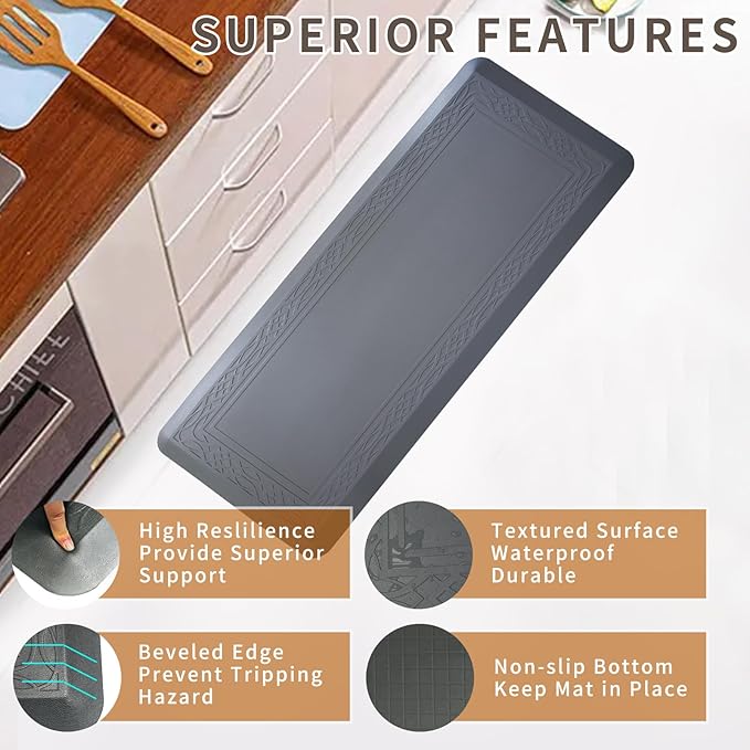 Comfort Kitchen Mat 24 x 60 Inch Long Kitchen Runner Standing Desk Mat Bordeaux Grey