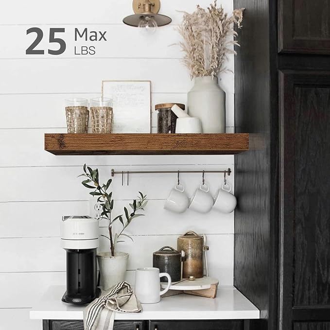 QEEIG Floating Shelves Wall Mounted Farmhouse Set of 2, 16 inch Rustic Brown
