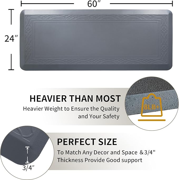 Comfort Kitchen Mat 24 x 60 Inch Long Kitchen Runner Standing Desk Mat Bordeaux Grey