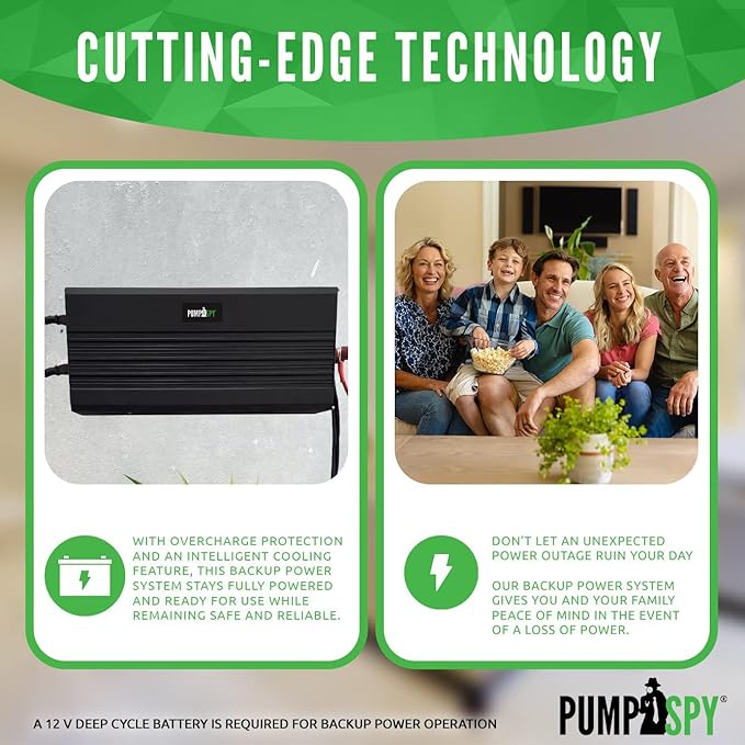 PumpSpy 2000W Sump Pump Battery Backup System, Safe Back Up System for Emergency and Power Outage, Superior Home Silent Sump Pump Backup Power Supply with Intelligent Cooling