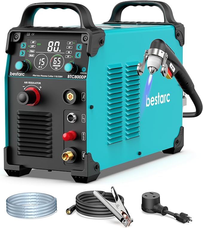 Plasma Cutter, [Pilot Arc] [Large LED Display] [Air Sensor] 80A bestarc Plasma Cutter Machine 110/220V Dual Voltage, 7/8 Inch Clean Cut 1.38 Inch Max Cut, Post Flow 2T/4T for Beginners DIY