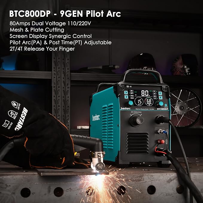 Plasma Cutter, [Pilot Arc] [Large LED Display] [Air Sensor] 80A bestarc Plasma Cutter Machine 110/220V Dual Voltage, 7/8 Inch Clean Cut 1.38 Inch Max Cut, Post Flow 2T/4T for Beginners DIY