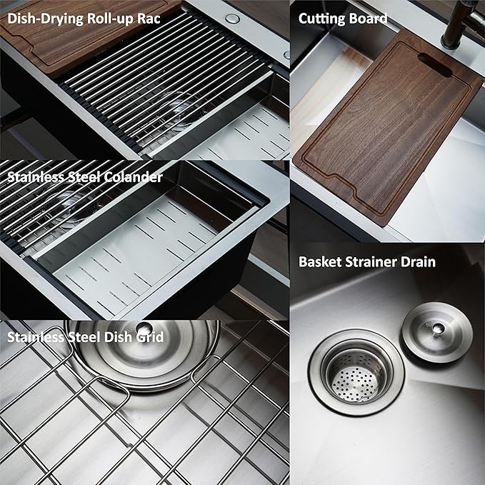 PRUSSIA 33 Inch Kitchen Sink, 33" x 22" x 10" Drop-In 304 Stainless Steel 16 Gauge Single Bowl Sink U910