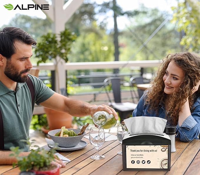 Alpine 3 Pack Tabletop Commercial Napkin Dispenser Restaurant Napkin Holder for Interfold Napkins with 2 Side Marketing Space Insert for Restaurants, Cafeterias, Food Trucks, Clubs - Black
