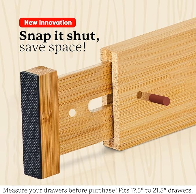 Night Tree Bamboo Wooden Drawer Dividers 18" to 20" for Clothes Kitchen Utensils Bathroom Dresser Drawers
