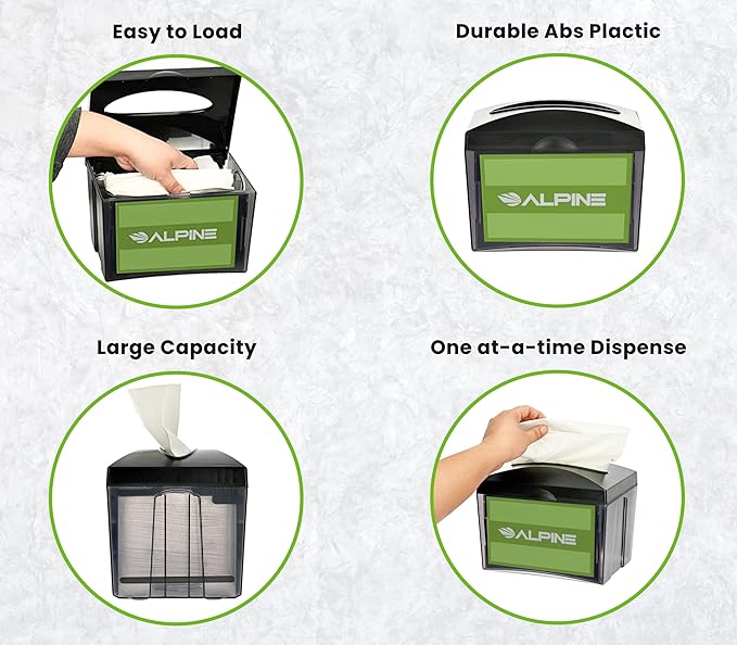 Alpine 3 Pack Tabletop Commercial Napkin Dispenser Restaurant Napkin Holder for Interfold Napkins with 2 Side Marketing Space Insert for Restaurants, Cafeterias, Food Trucks, Clubs - Black
