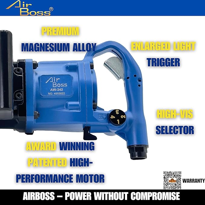 Airboss AW-342GL 1" Impact Wrench & 33M 90L CR-MO Deep Socket