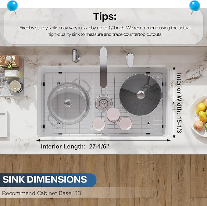 30 White Undermount Kitchen Sink, Hugsleek Topmount & Undermount Kitchen Sink 30x18 inch White Porcelain Ceramic Fireclay Sinks Dual Mount Accessories Single Bowl Under Counter Sinks Basin Drop In