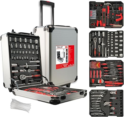 515 PCS Aluminum Trolley Case Tool Set for Men, General Household Tool Kit with 4-Drawer Rolling Toolbox for Home Repair, Garden, Maintenance, Handyman