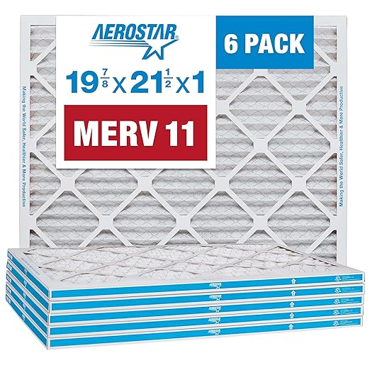 Aerostar 19.875x 21.5x1 MERV 11 - 6 Count - Pleated HVAC, Furnace & Air Conditioner Filters - Removes Dust, Cold & Flu Germs, Lint, Mold, Pet Dander, Allergy-Causing Pollen, Smog & Smoke