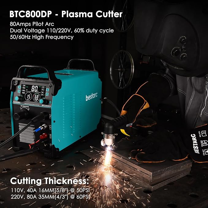Plasma Cutter, [Pilot Arc] [Large LED Display] [Air Sensor] 80A bestarc Plasma Cutter Machine 110/220V Dual Voltage, 7/8 Inch Clean Cut 1.38 Inch Max Cut, Post Flow 2T/4T for Beginners DIY