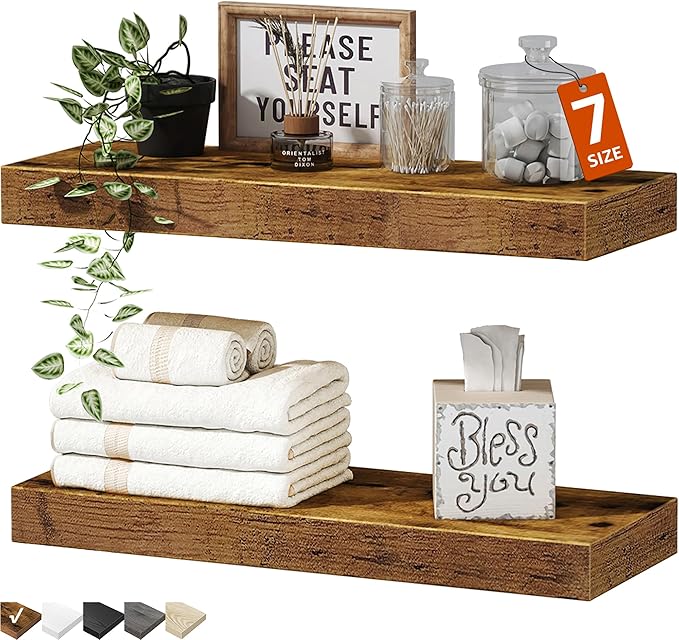 QEEIG Floating Shelves Wall Mounted Farmhouse Set of 2, 16 inch Rustic Brown