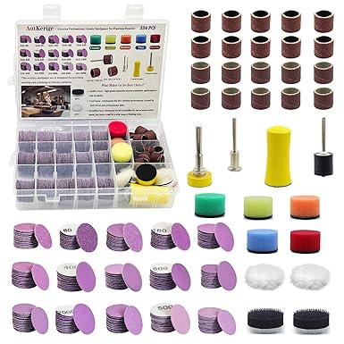 1 Inch Sanding Discs 334 PCS for Dremel - Alumina Hook & Loop Wet/Dry Sandpaper 60-10000 Grit, Rotary Tool Accessories Kit with Backing Pad