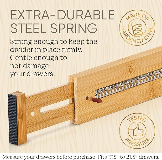Night Tree Bamboo Wooden Drawer Dividers 18" to 20" for Clothes Kitchen Utensils Bathroom Dresser Drawers