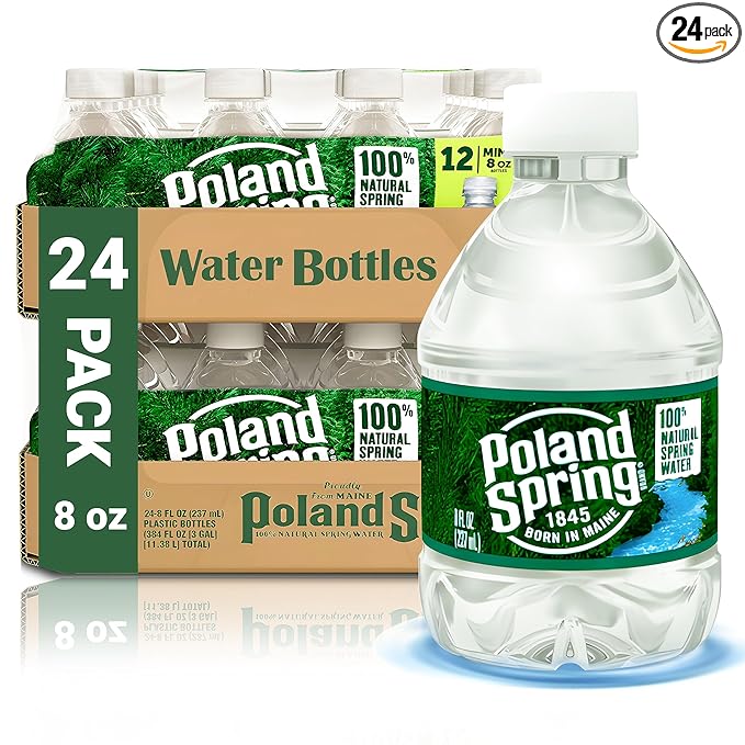 Poland Spring Water Bottles 24 Pack - Bottled Water, Small Water Bottles, Mini Water Bottle, Poland Spring 8 oz Bottled Water 24 Pack, 8 oz water bottles Drinking Water - Spring Water Bottles 24 Pack